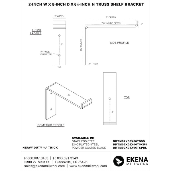 Steel Truss Shelf Bracket, Hammered Silver 2W X 8D X 6 3/4H